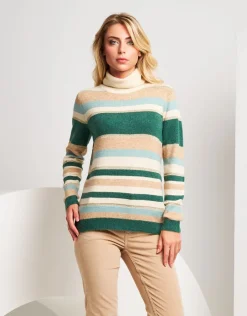 Maglia a righe con lurex e collo alto