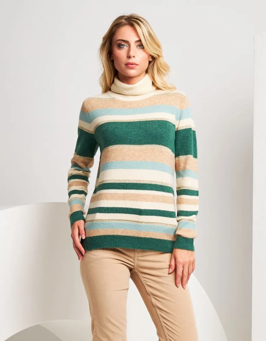 Maglia a righe con lurex e collo alto