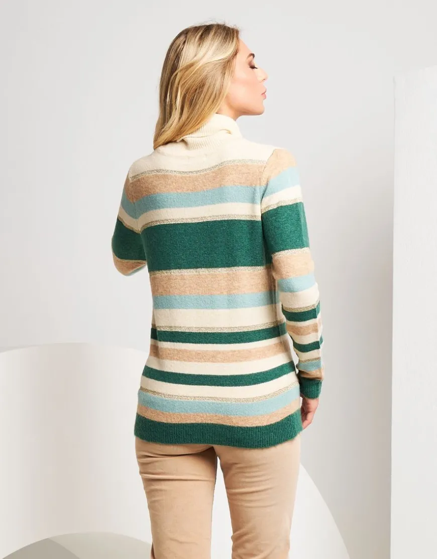 Maglia a righe con lurex e collo alto