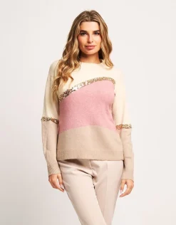 Maglia color block con righe paillettes