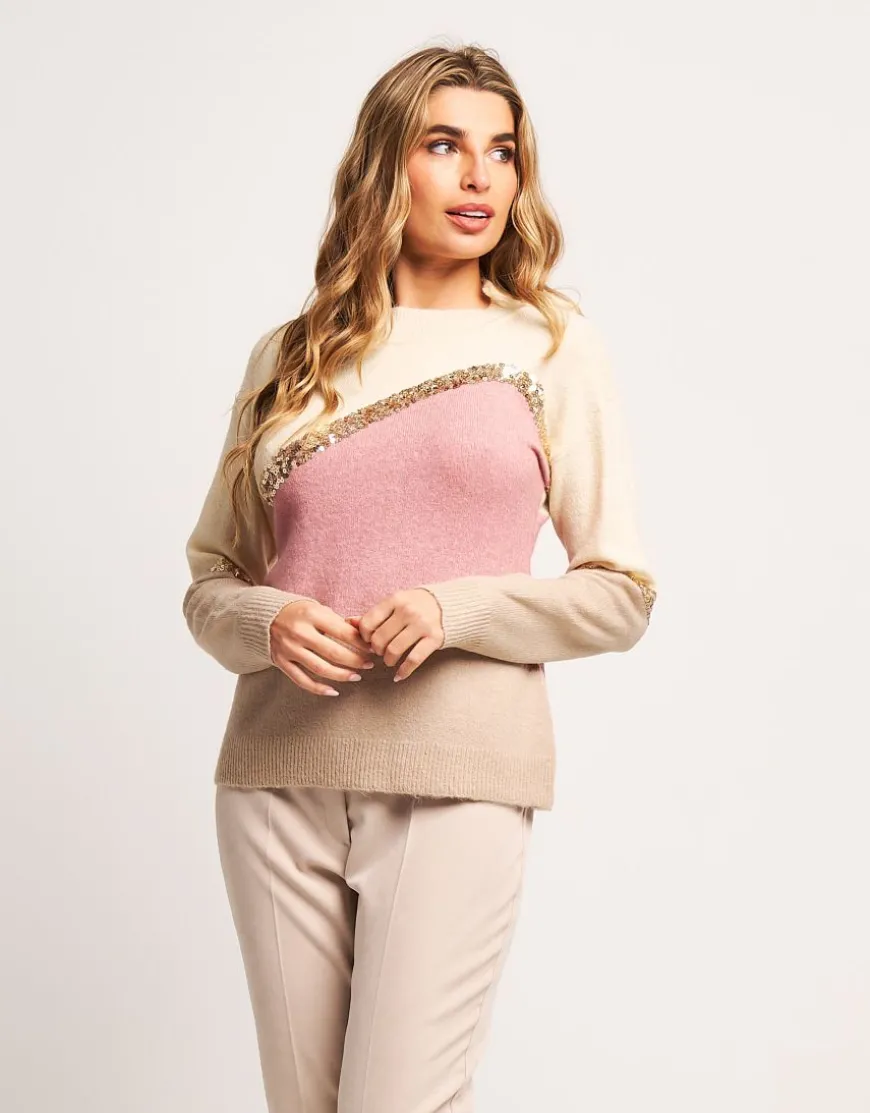 Maglia color block con righe paillettes