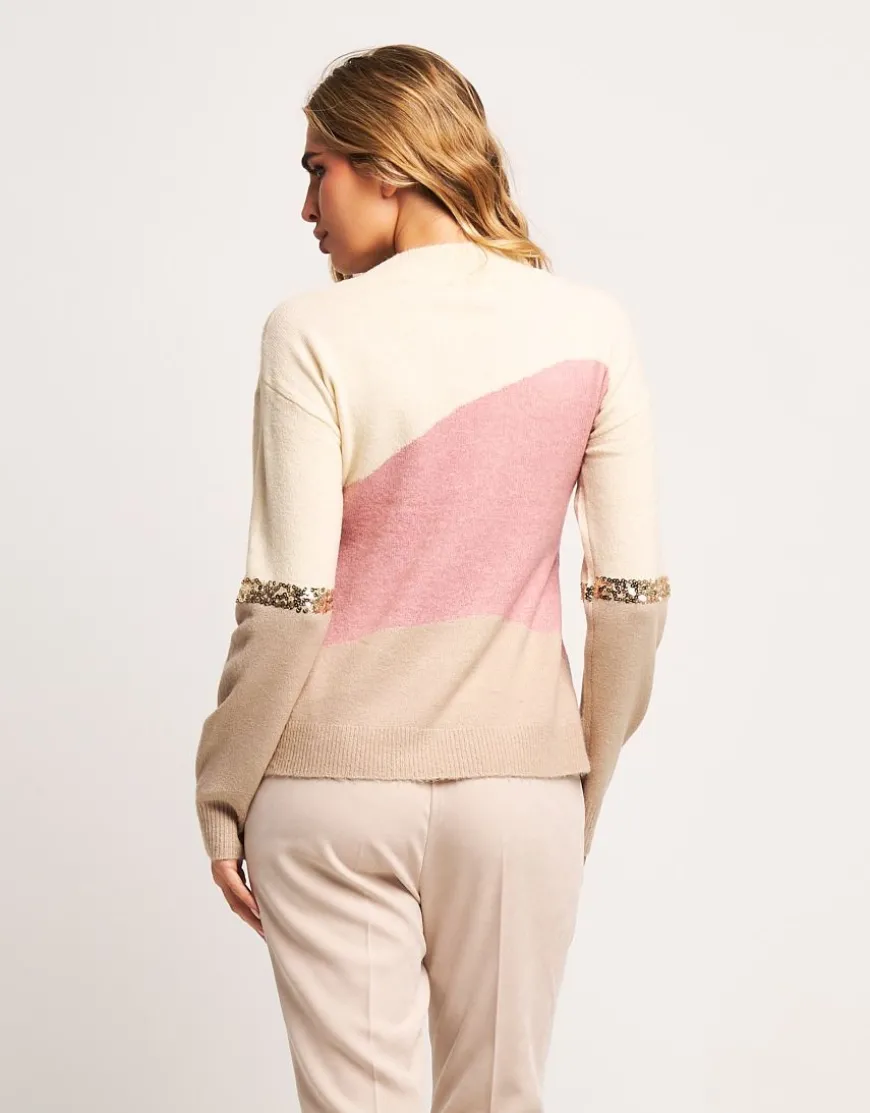 Maglia color block con righe paillettes