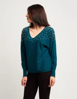 Maglia con diamanti sulle spalle