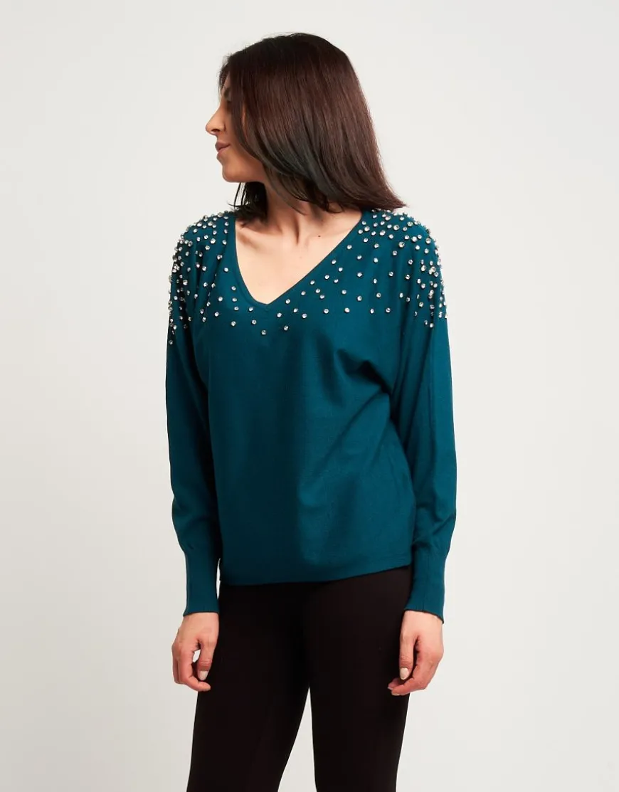 Maglia con diamanti sulle spalle