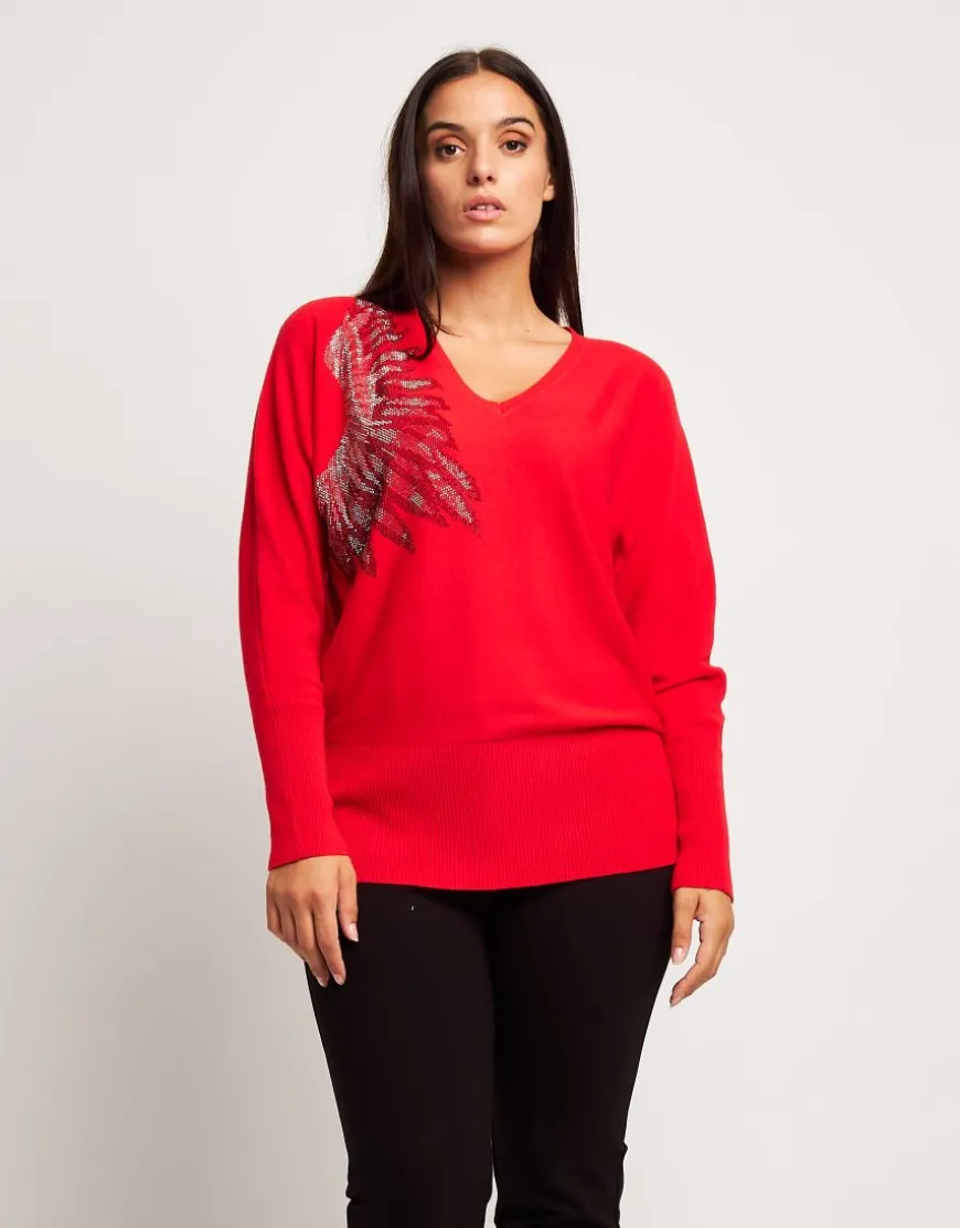 Maglia con fiore in strass