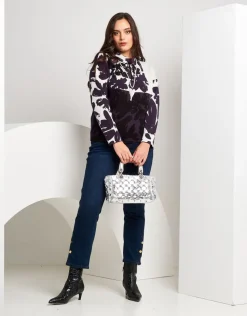 Maglia con motivo a fiori e coulisse