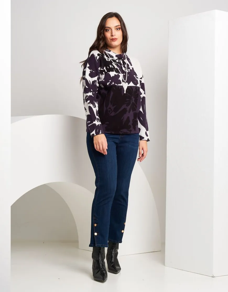 Maglia con motivo a fiori e coulisse