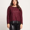 Maglia con paillettes e dettagli in ecopelle