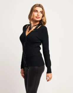 Maglia con treccia con diamanti e paillettes