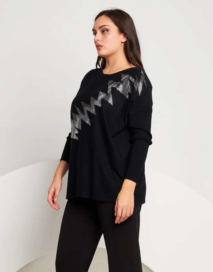 Maglia con zig-zag di strass