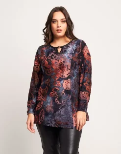 Maglia lunga in dévoré con accessorio