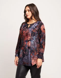 Maglia lunga in dévoré con accessorio