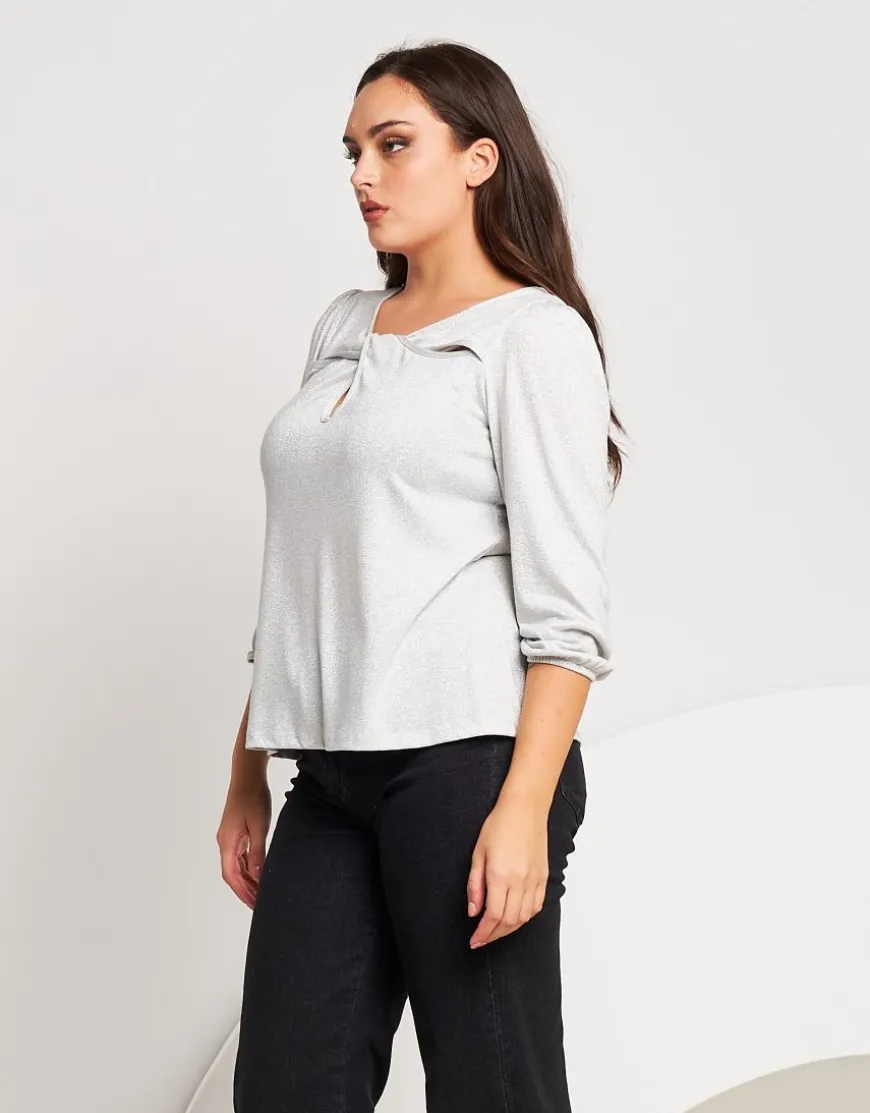 Maglia lurex con gocce e incrocio