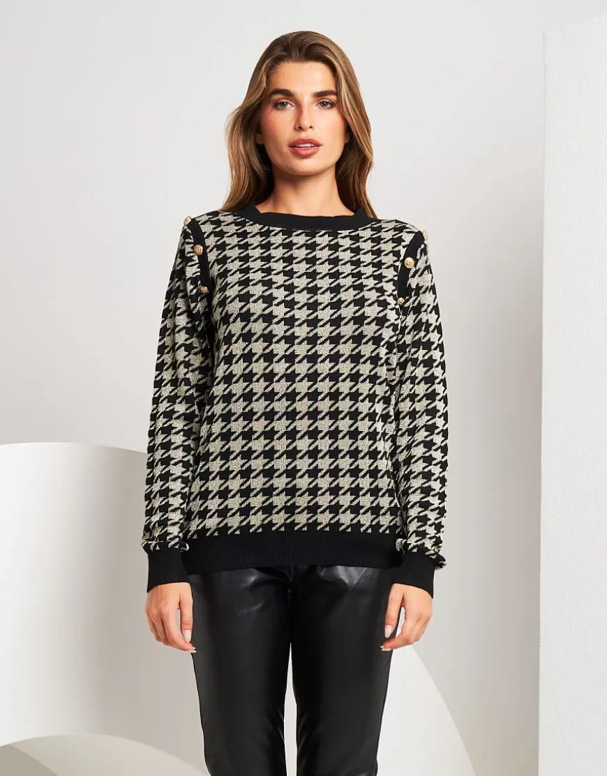 Maglia pied de poule con bottoni