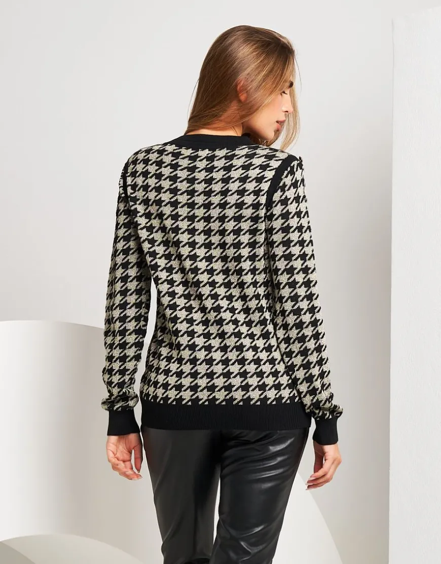 Maglia pied de poule con bottoni