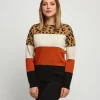Maglione jacquard a righe animalier