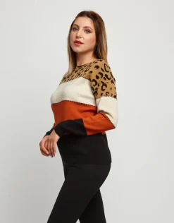 Maglione jacquard a righe animalier
