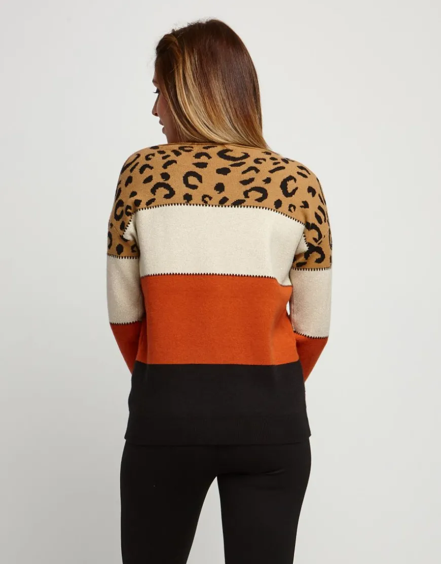 Maglione jacquard a righe animalier