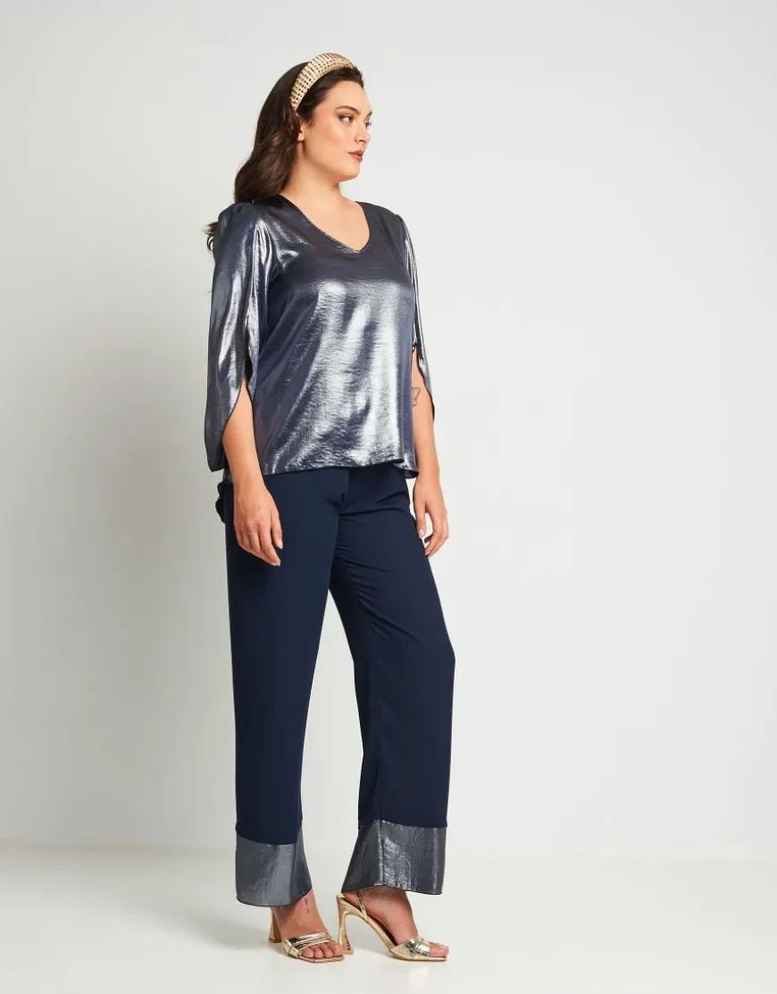 Pantalone blu con bordi laminati