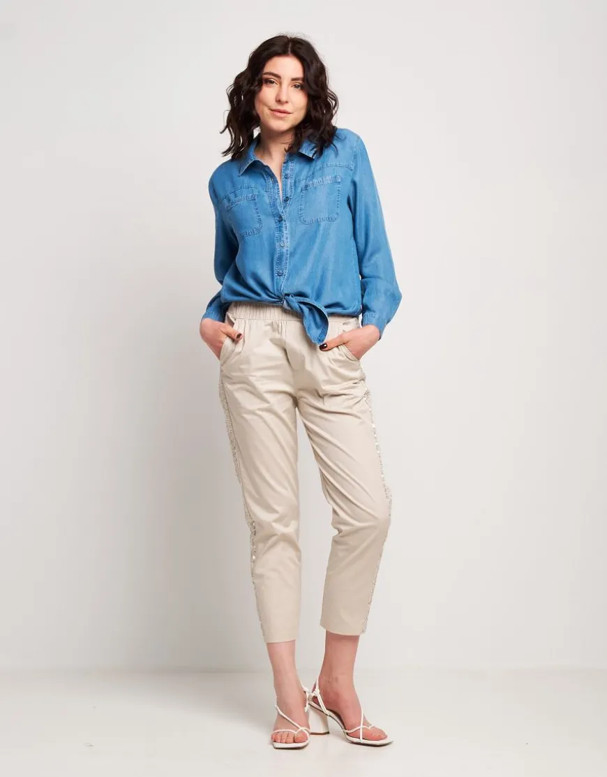 Pantalone con bande in paillettes