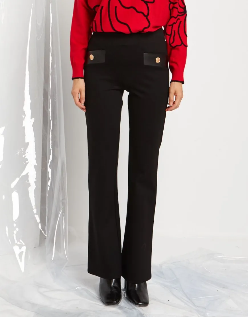Pantalone con ecopelle e bottoni
