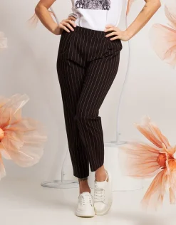 Pantalone gessato con cinturino elastico