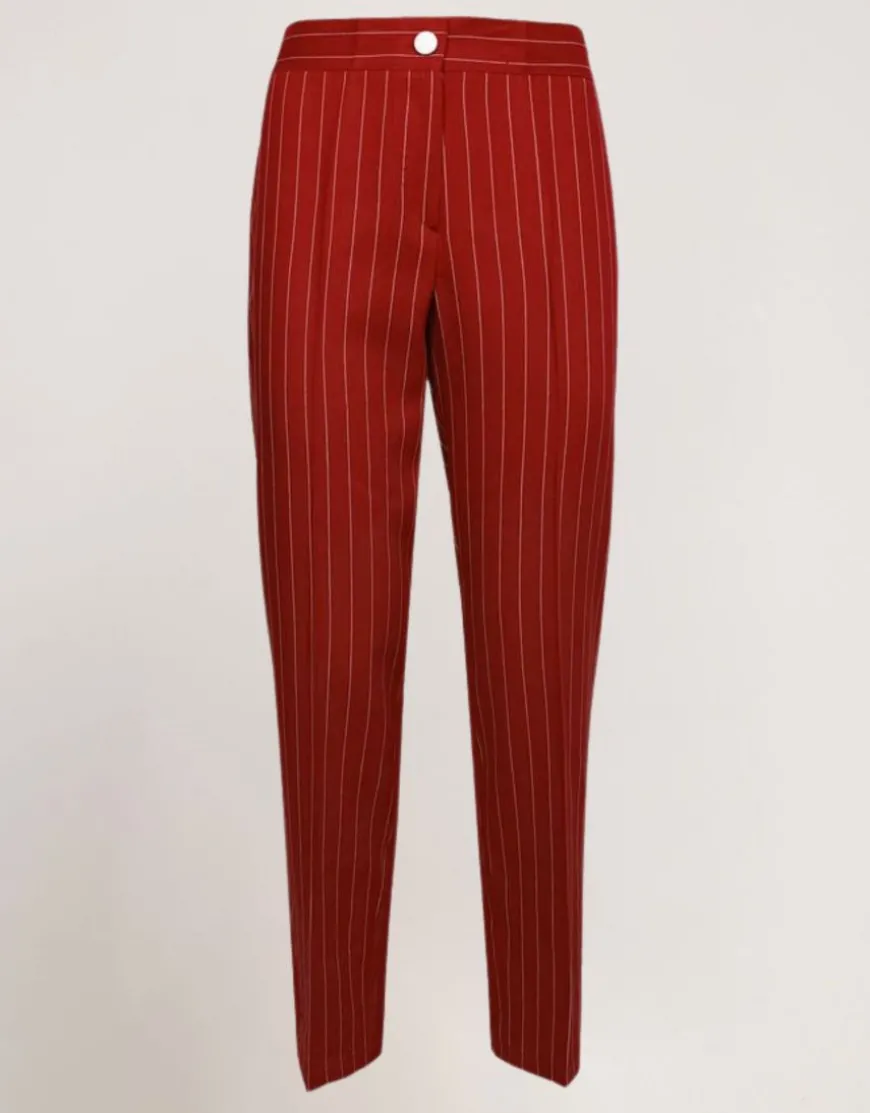 Pantalone gessato con elastico e zip