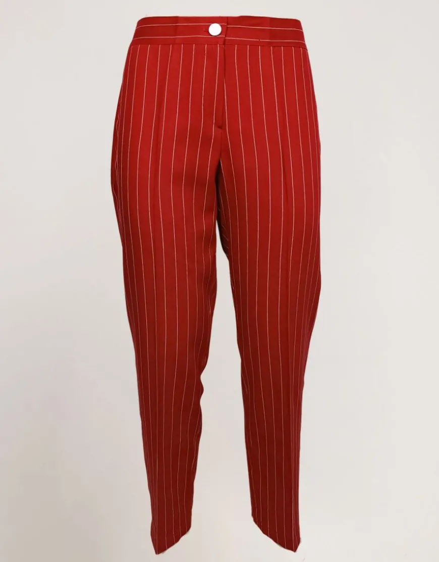 Pantalone gessato con elastico e zip