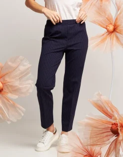 Pantalone gessato con elastico in vita