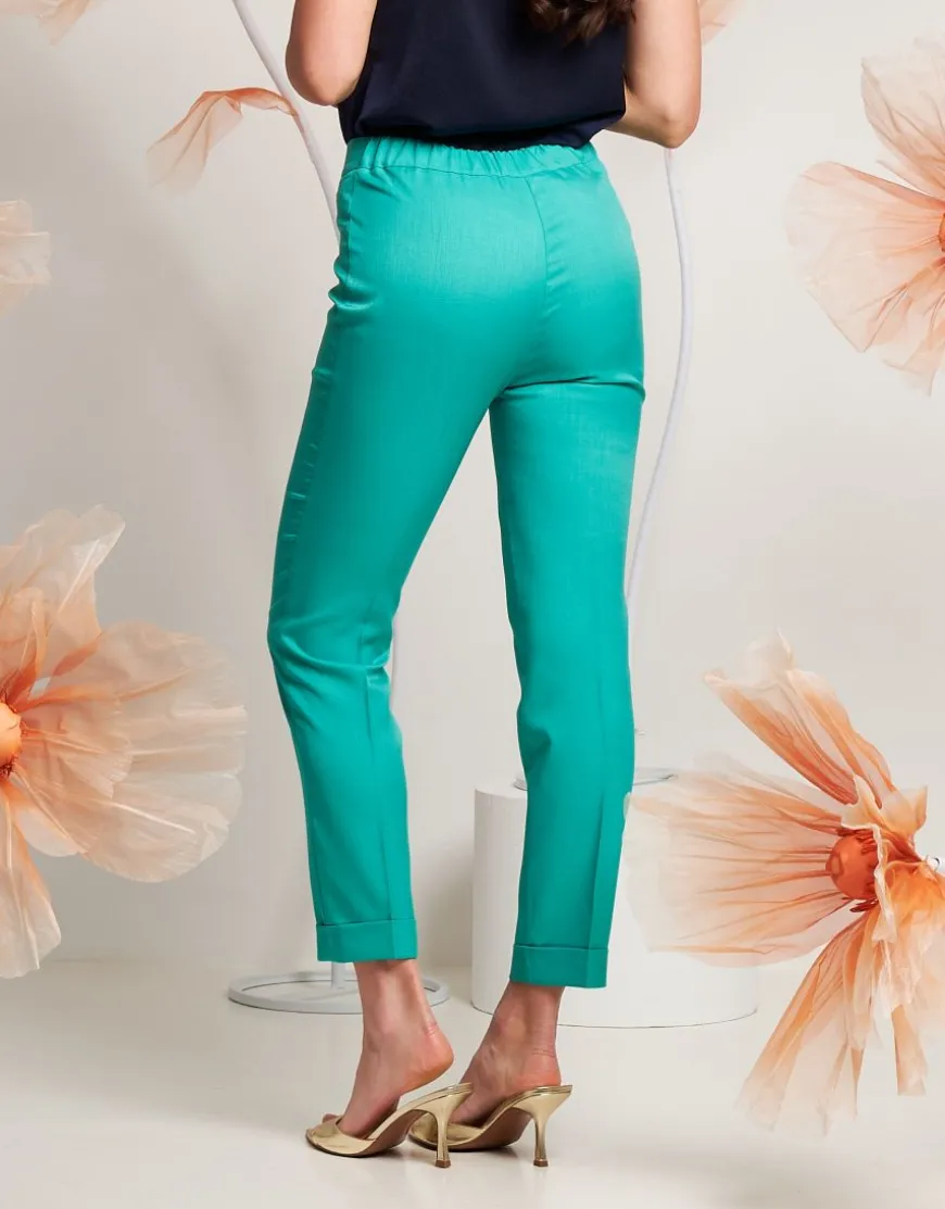 Pantalone in fresco di lana con risvolto e cinturino