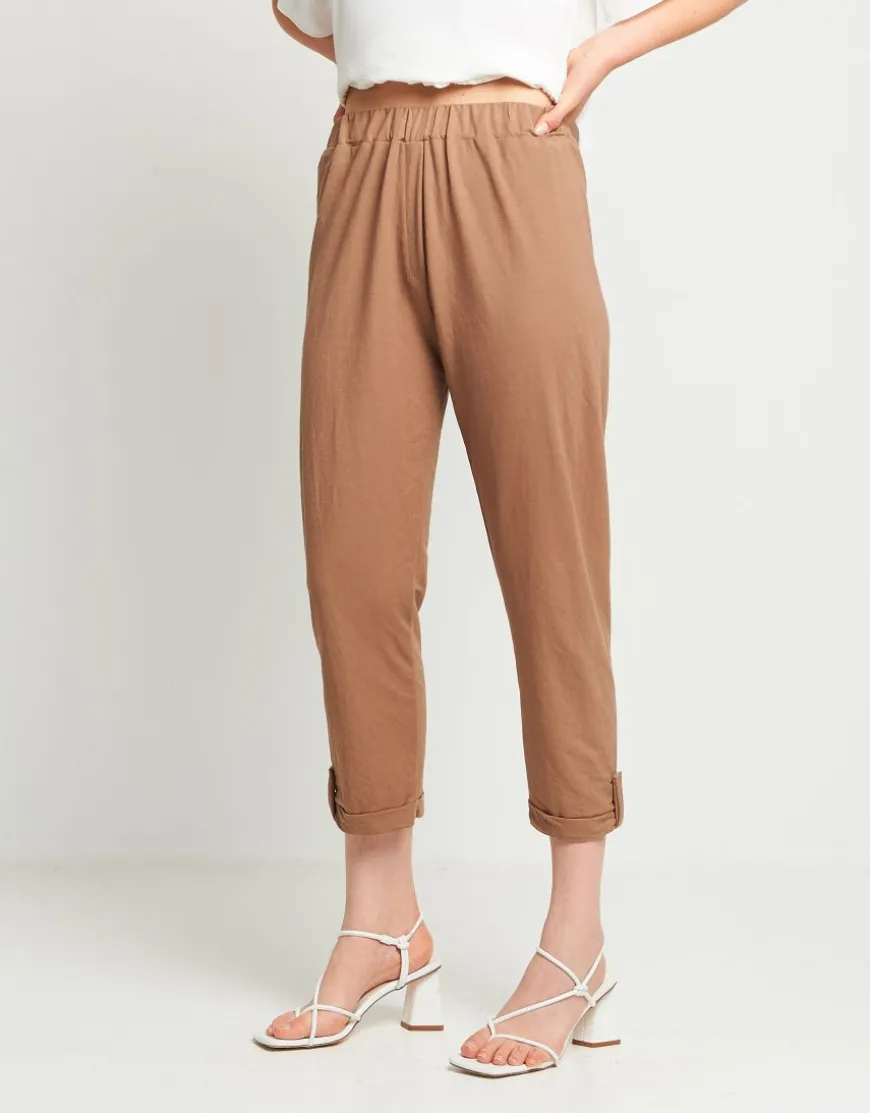 Pantalone in maglia con elastico e risvoltino