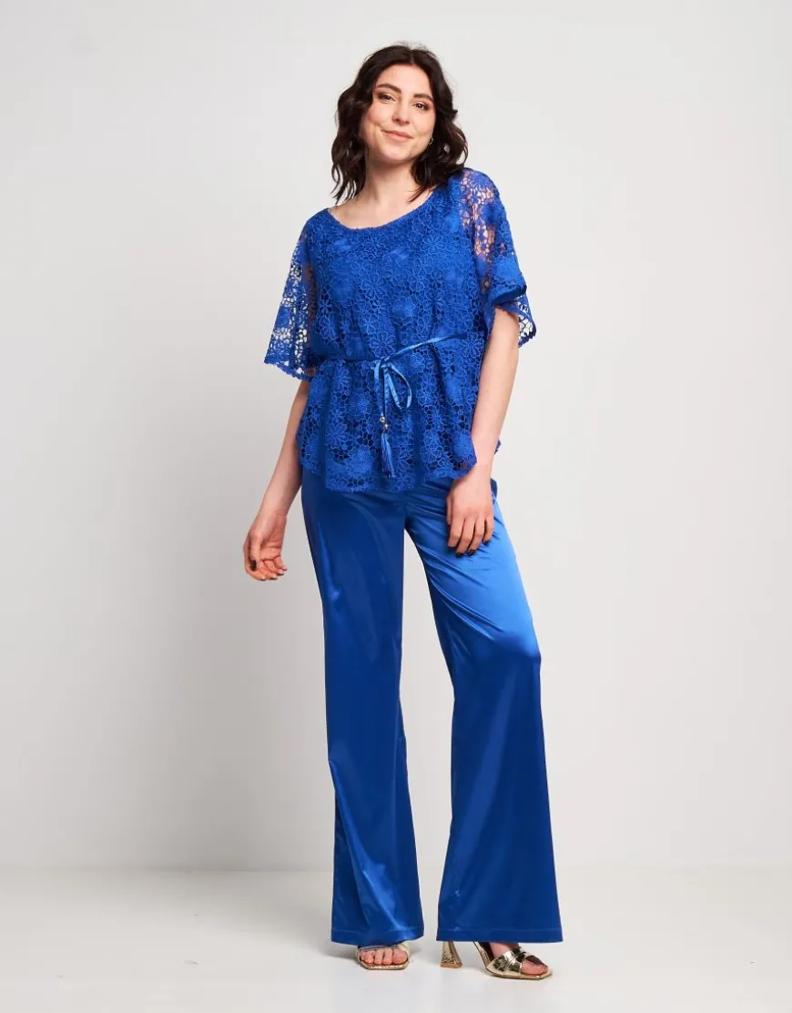 Pantalone in raso con zip e bottone