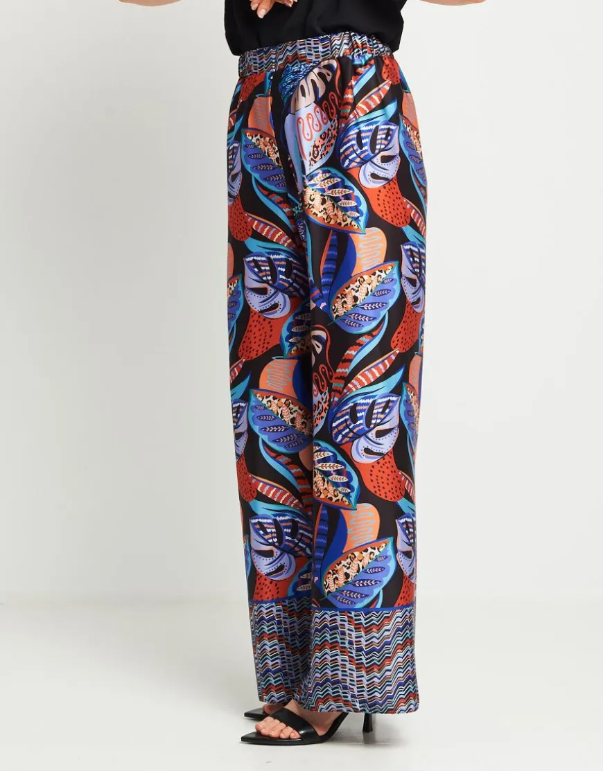 Pantalone in raso fantasia con elastico