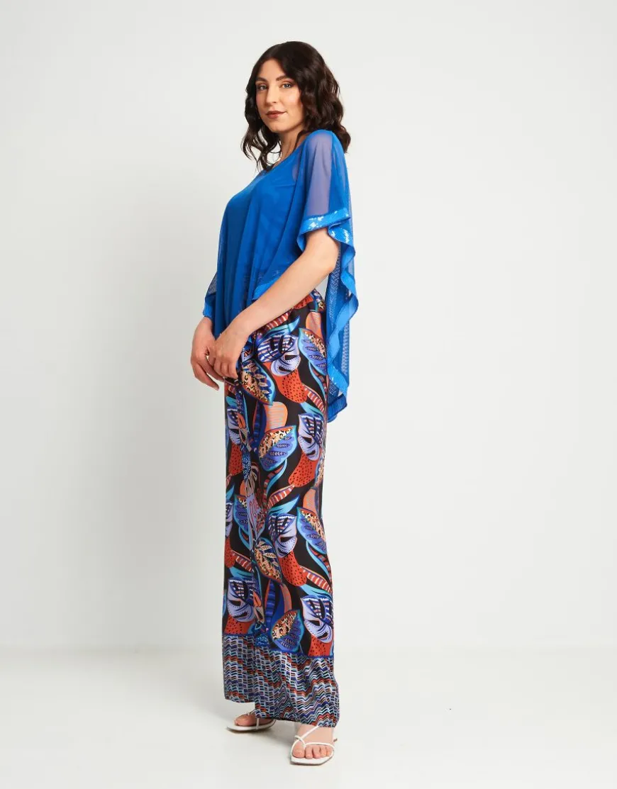 Pantalone in raso fantasia con elastico