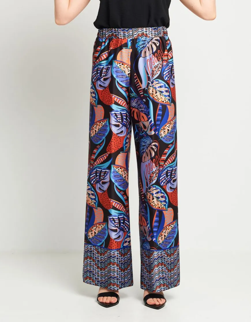 Pantalone in raso fantasia con elastico