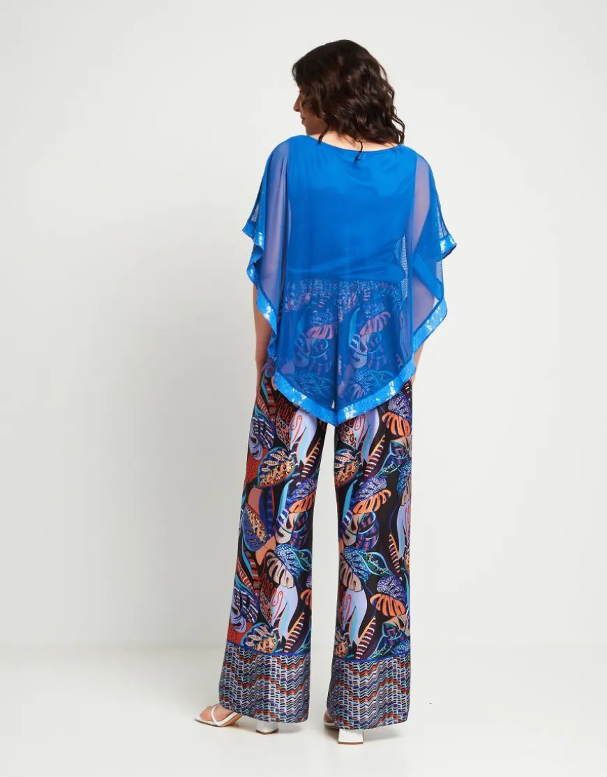 Pantalone in raso fantasia con elastico