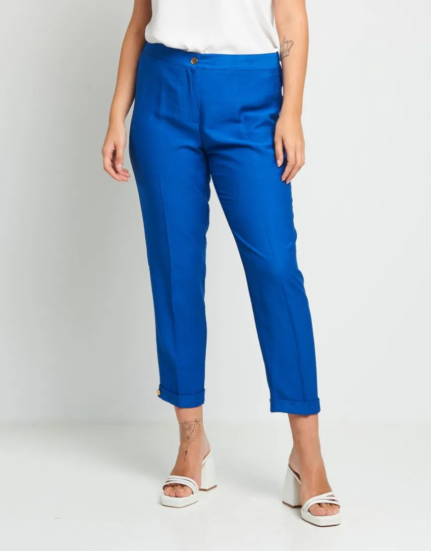 Pantalone in viscosa con risvolto e bottoni