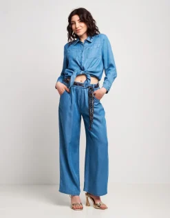 Pantalone largo in denim con tasche
