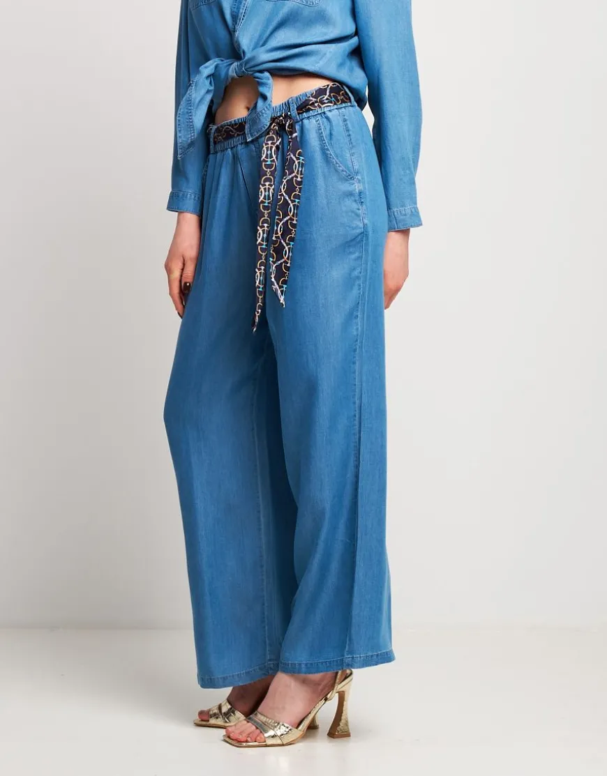 Pantalone largo in denim con tasche