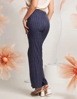 Pantalone largo in gessato denim