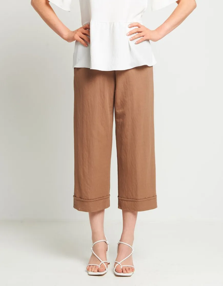 Pantalone palazzo cropped con risvolto