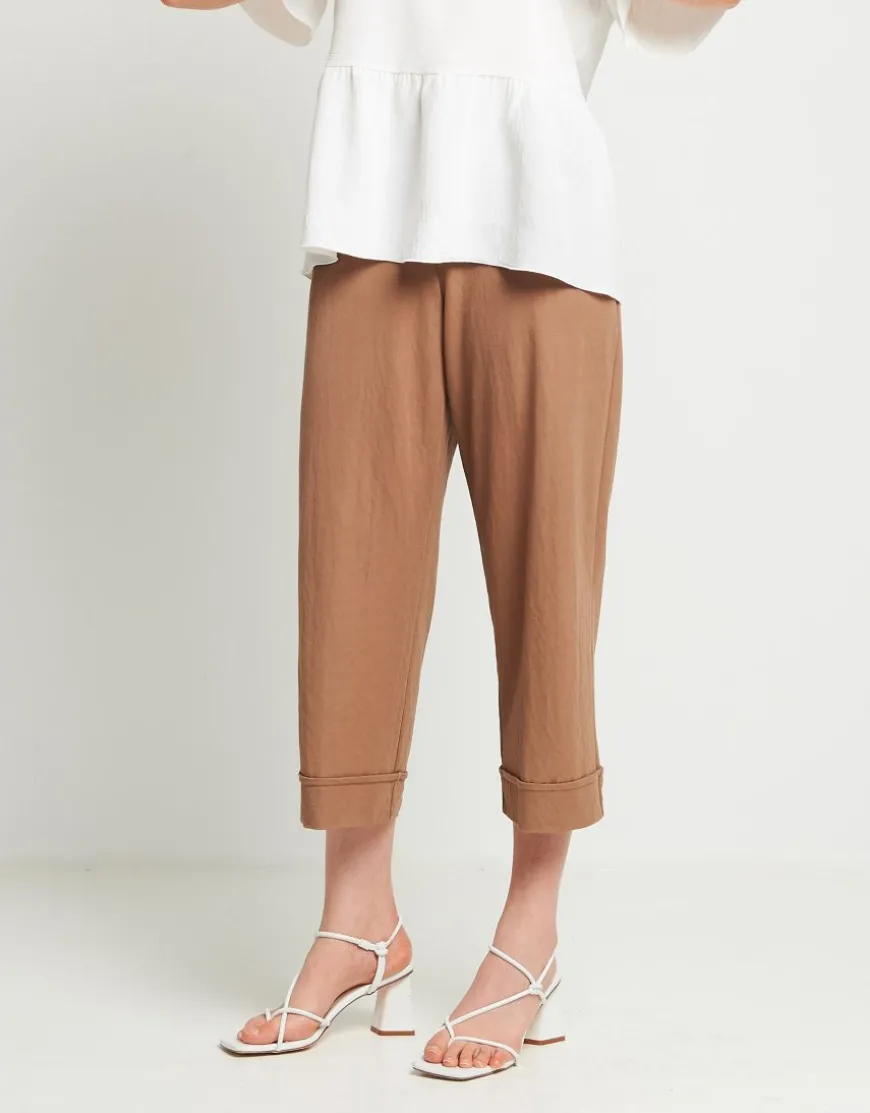 Pantalone palazzo cropped con risvolto