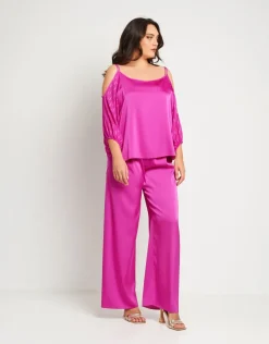 Pantalone palazzo in raso con elastico