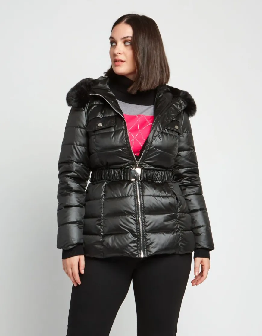 Piumino con zip e cintura