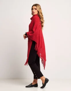 Poncho a coste con frange