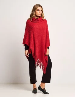 Poncho a coste con frange