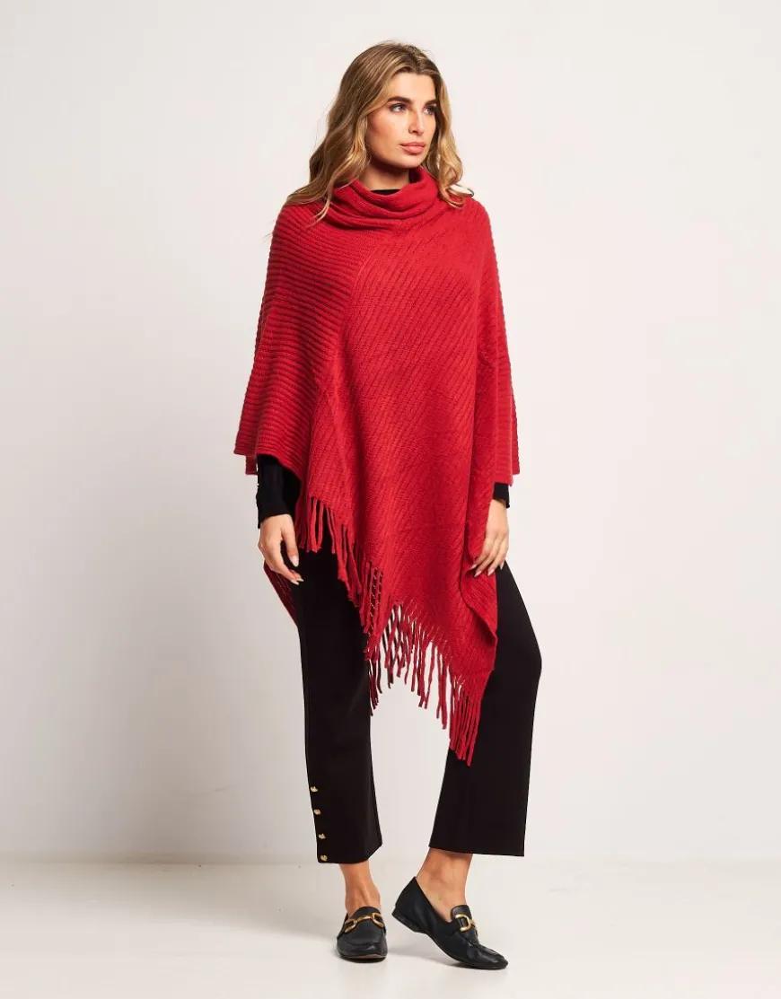Poncho a coste con frange