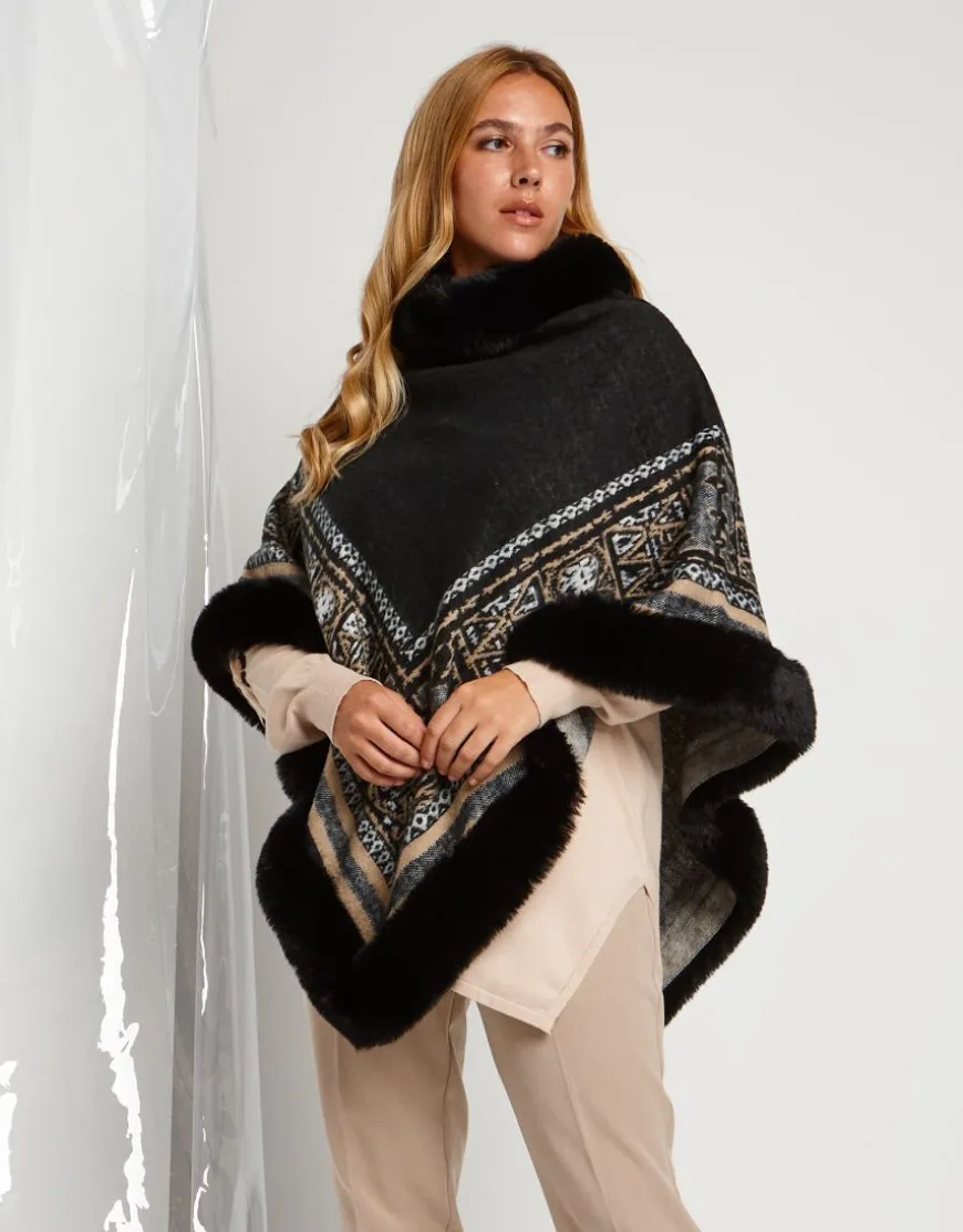 Poncho con bordi e greca