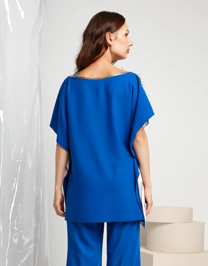 Poncho con fronte fantasia animalier e spallina