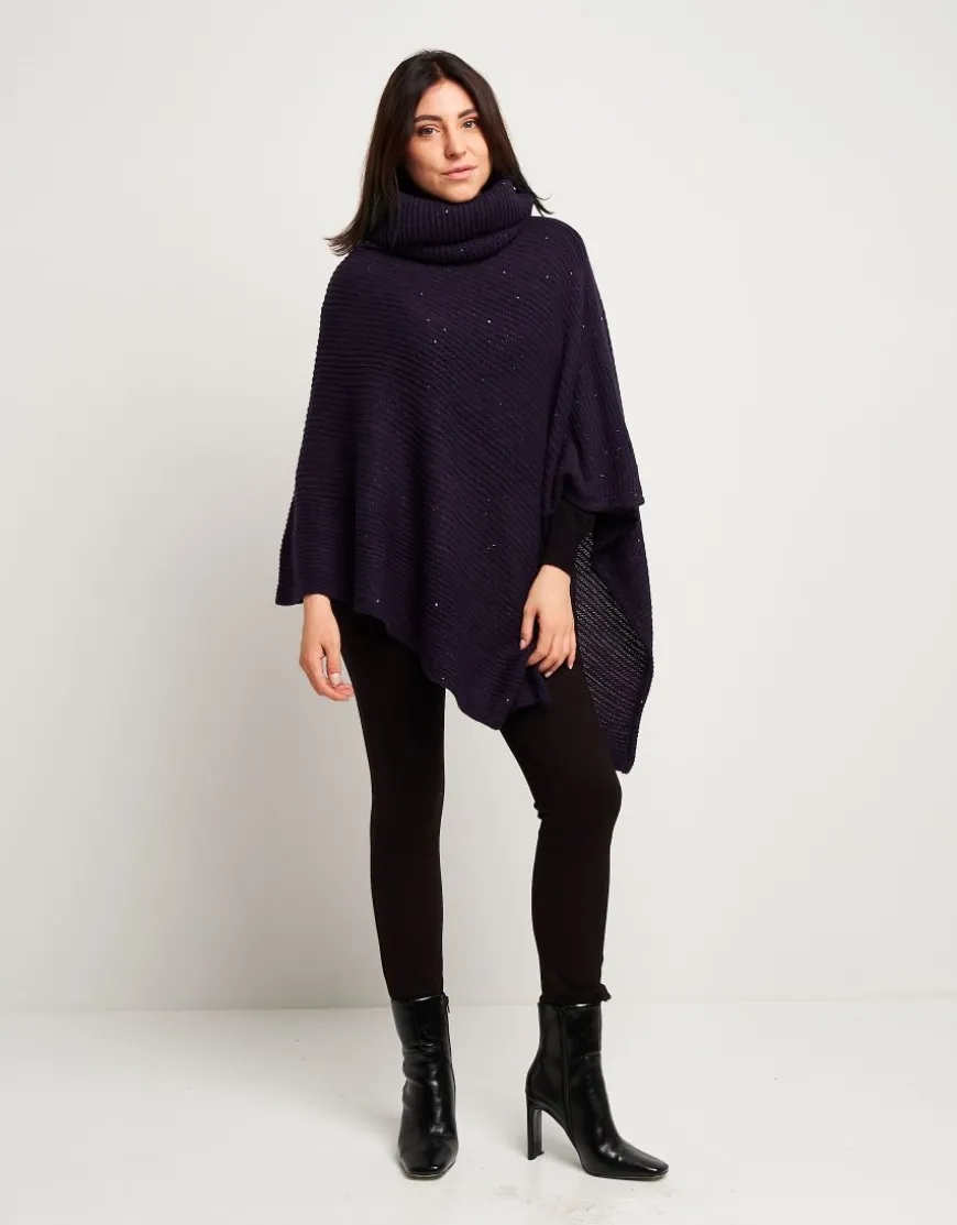 Poncho con paillettes e collo